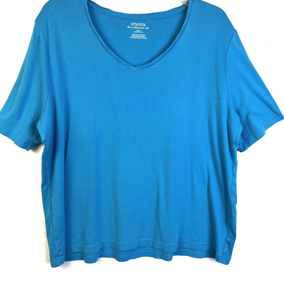Chico's The Ultimate Tee Women's XL ( 3 ) Blue Knit Short Sleeves Basic - Picture 1 of 6
